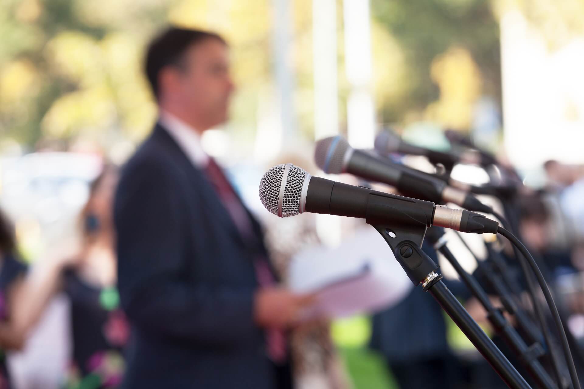 Microphones at a press conference