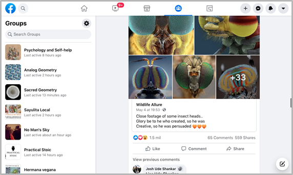 Facebook groups screenshot