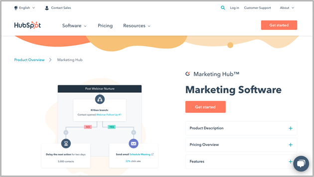 Hubspot webpage screenshot