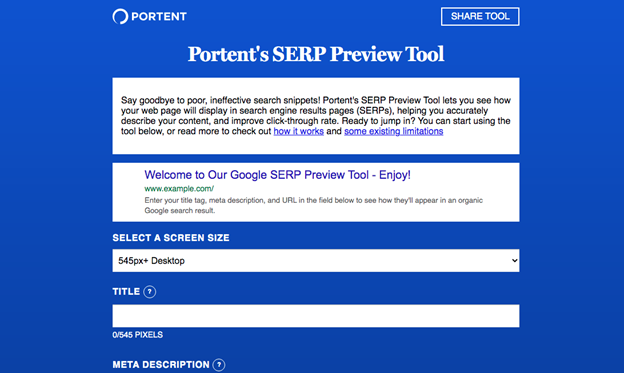 Portent SERP Preview tool screenshot
