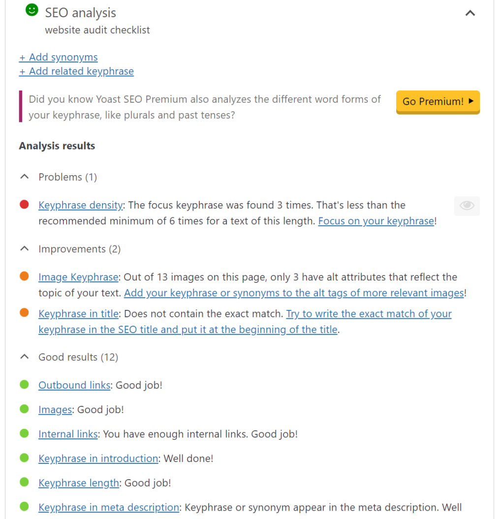 SEO Yoast plugin checklist