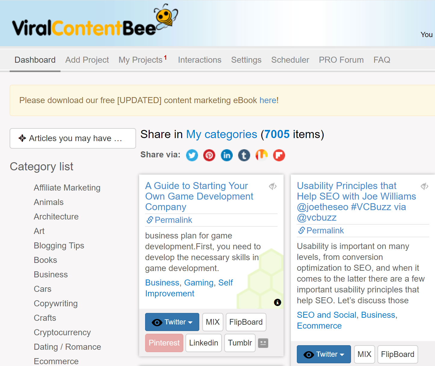 Online Marketing ViralContentBee Example