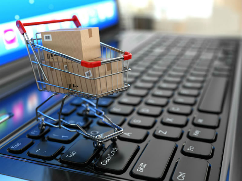 e-commerce shopping cart on keyboard