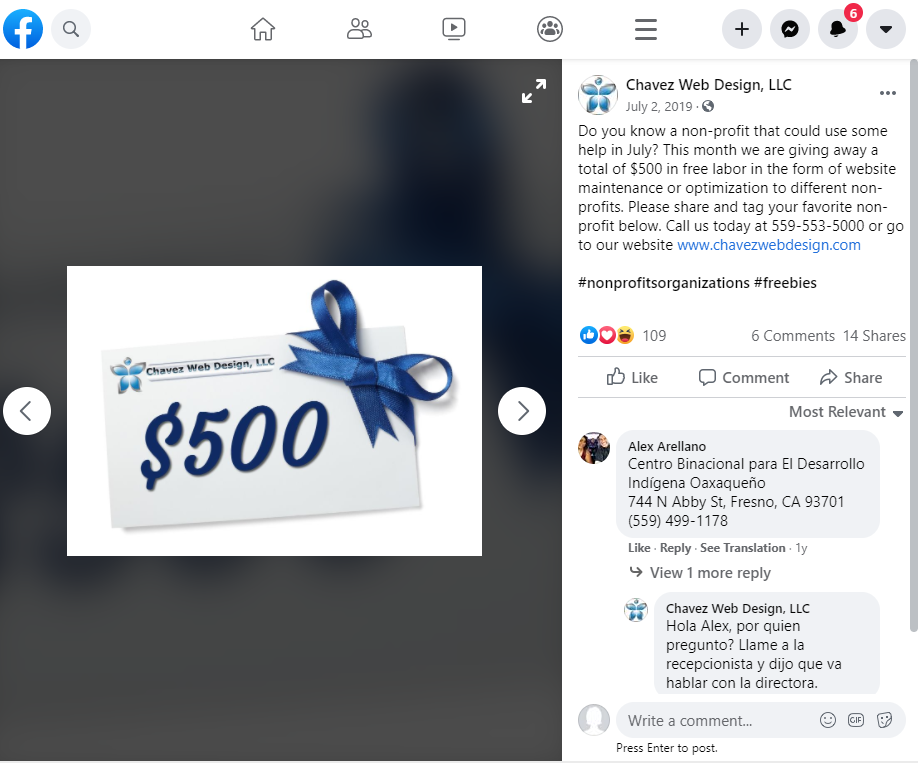 Social Media Calendar Promotion/Giveaway Example