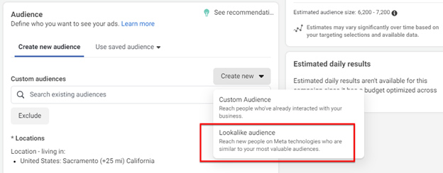 4. Lookalike Audience: Advertisers can develop Lookalike Audience targeting, which selects consumers with traits that are similar to those of their existing clients.